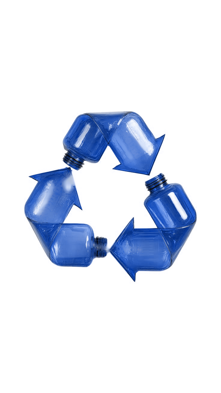 Tre bottiglie blu compongono il simbolo del riciclo